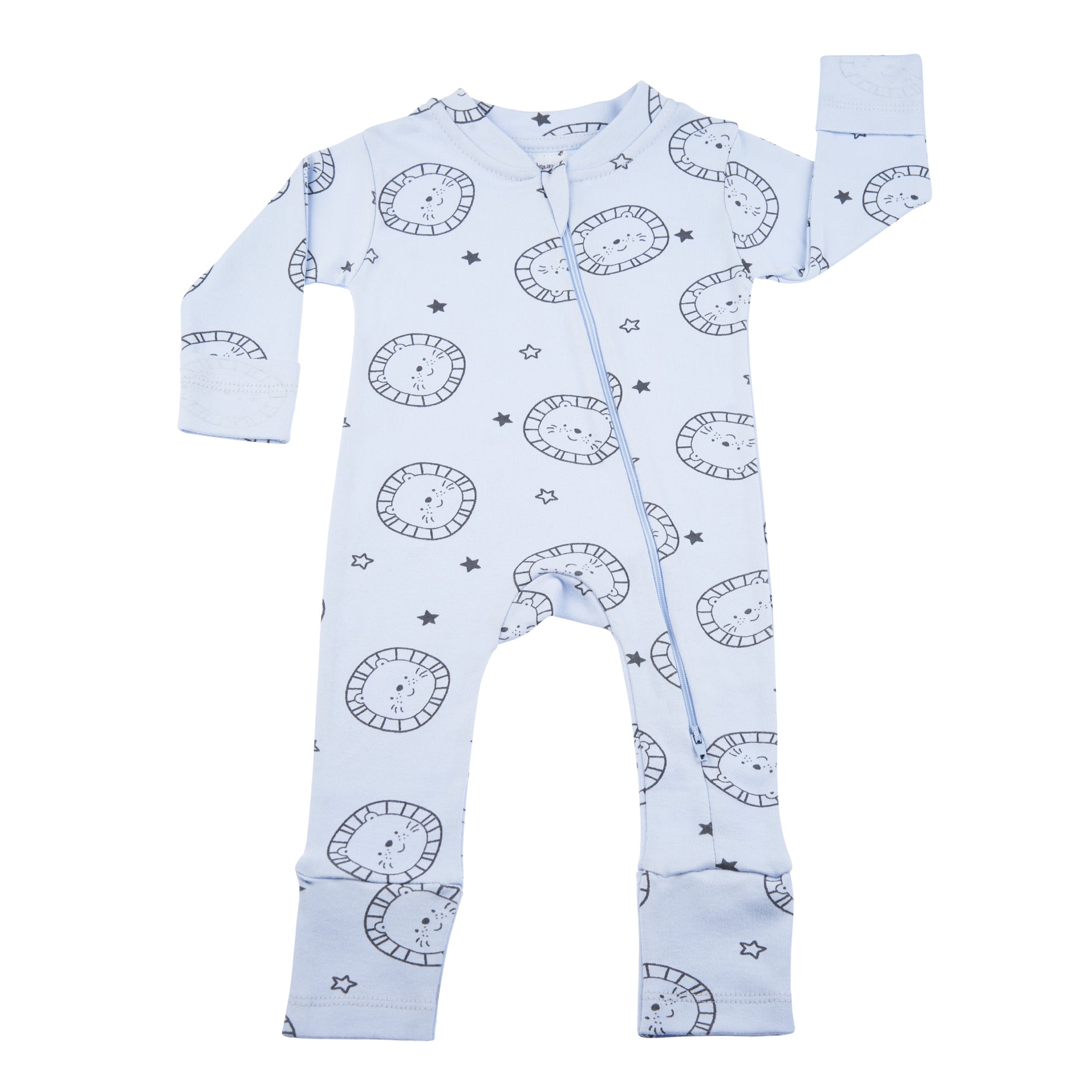 2 Pieces Baby Sleeper - 2 Way Zipper - Lion Print - Convertible - 0M to 12M - Mitten Cuffs