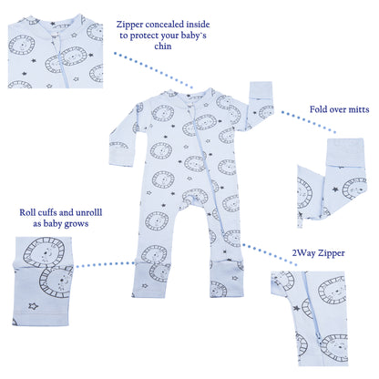 Baby Sleeper - 2 Way Zipper - Lion Print Macro - Convertible - 0M to 12M - Mitten Cuffs