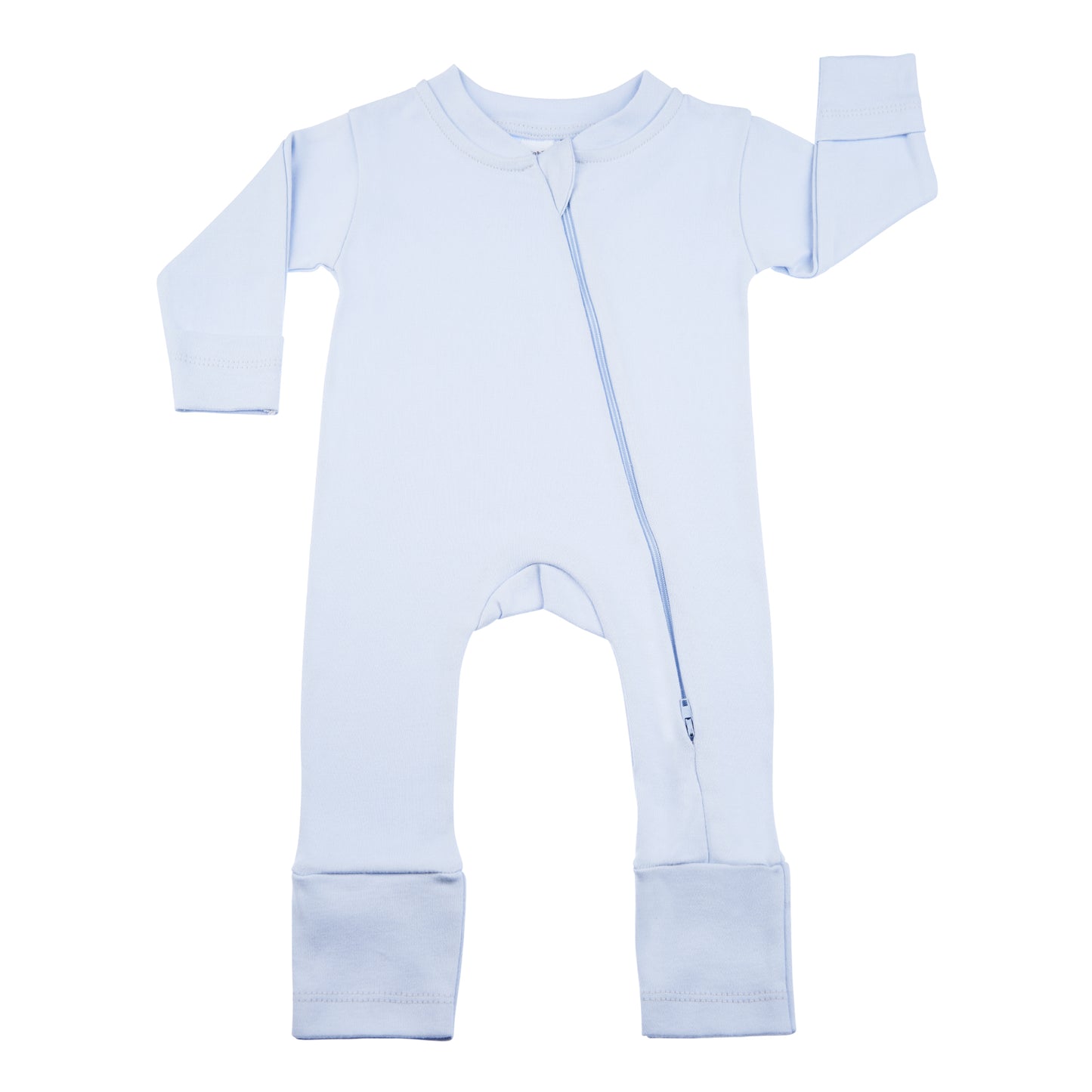 Baby Sleeper With Mitten Cuffs - 2 Way Zipper - Blue - Convertible - 0M to 12M