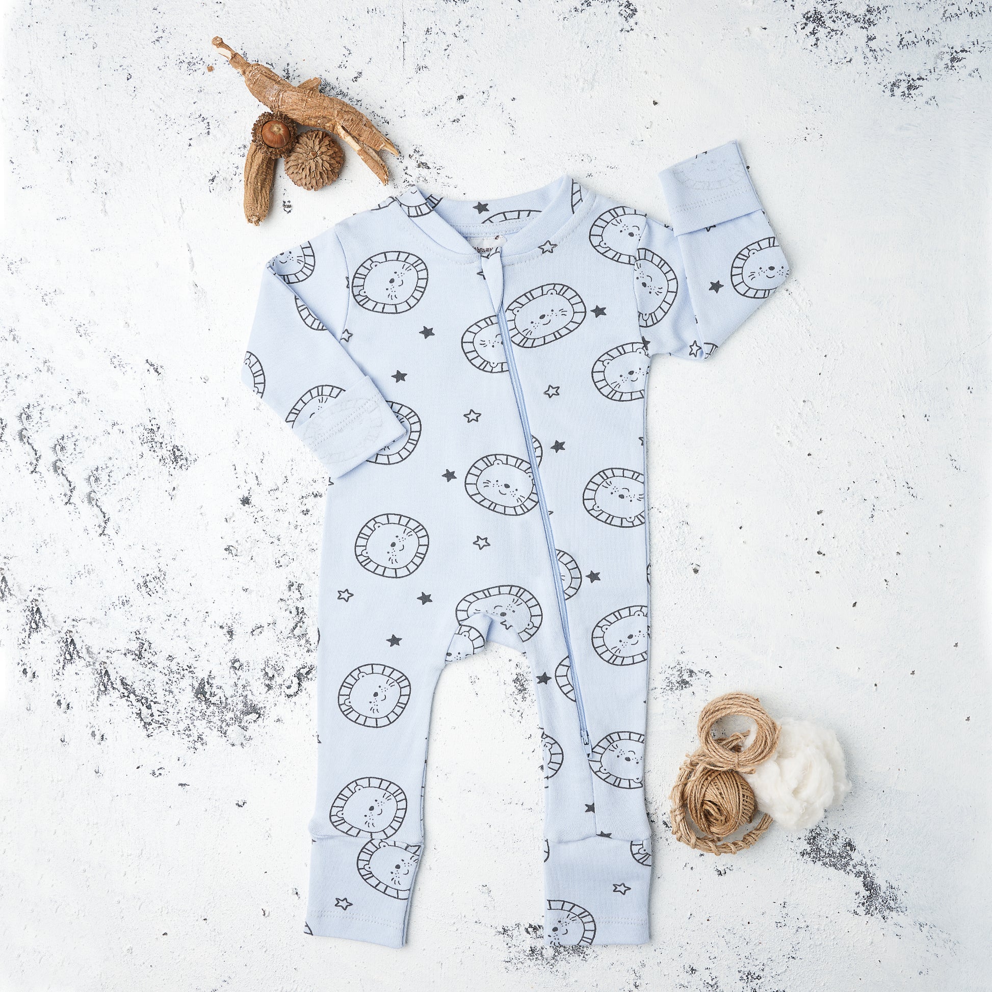 Baby Sleeper - 2 Way Zipper - Lion Print - Convertible - 0M to 12M - Mitten Cuffs