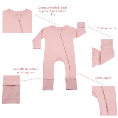 Baby Sleeper - 2 Way Zipper - Mauve Macro - Convertible - 0M to 12M - Mitten Cuffs