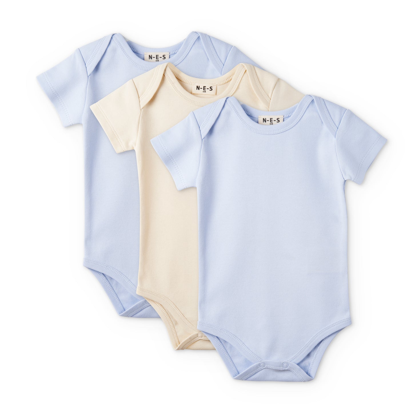 3 Pieces Baby Short Sleeve Bodysuit Ribbed - Blue Ecru - 0M to 12M