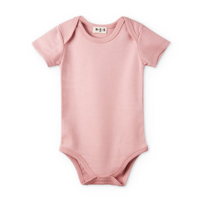 Baby Short Sleeve Bodysuit Ribbed - Mauve - 0M to 12M